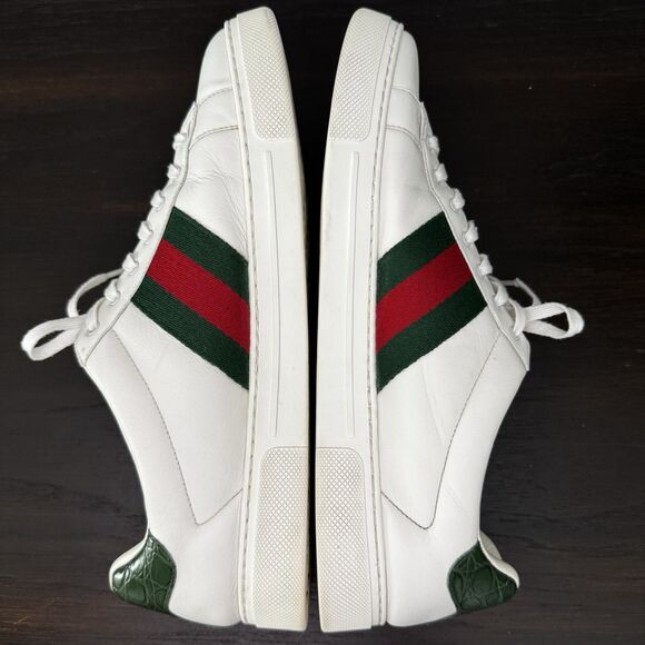 Gucci Ace White Leather Low Top Sneakers Green Red Web Croc Heel Size 11 US 12 main image 8